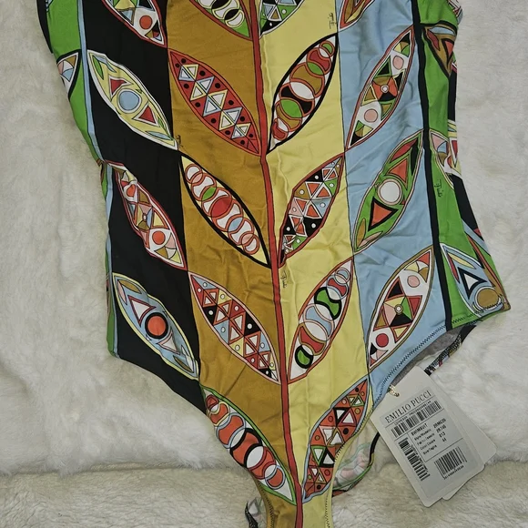 Emilio Pucci Multicolor Leaf Pattern One Piece